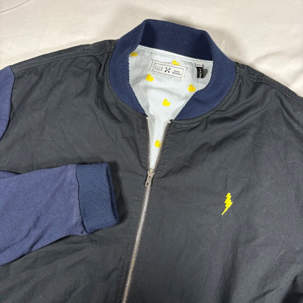 Five Four x Mark McNairy Bomber Jacket Mens XXL Black Navy Lightning Bolt Duck